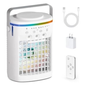 Portable Evaporative Air Cooler with Humidifier, Remote Control & Multi-Mode Cooling Fan