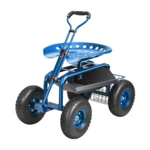 VEVOR Rolling Garden Work Seat with Wheels 360° Swivel Stool, Steering Handle & Tool Tray – Garden Scooter (Blue)