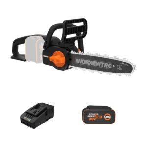 Worx Nitro 20V 12-Inch Cordless Chainsaw 33 ft/s High-Speed Brushless Power, Tool-Free Chain Tension (Battery & Charger Varies)