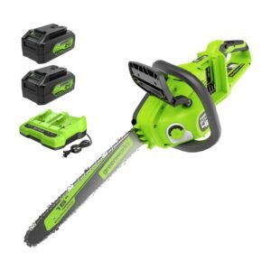 Greenworks 24V 10-Inch & 12-Inch Brushless Cordless Chainsaw Kit with 4.0Ah USB Battery & Fast Charger